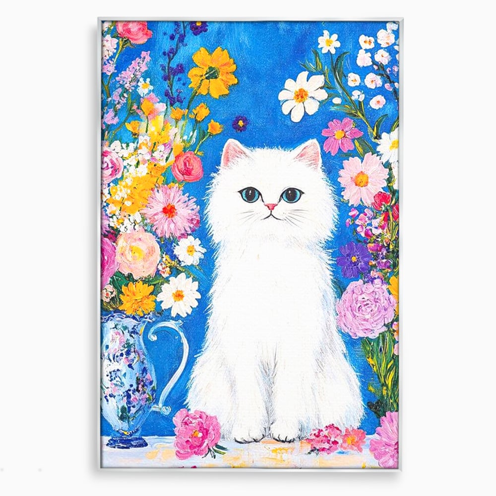 Leinwand Premium Leinwand Wandbilder, LuxCanva® M1213, Pastell Leinwandbilder, Pastell Gedicht, Malerei, Blumen, Mehrfarbig, Vase, Katze, Frühling, Pastell, Feline, Flauschig, Liebenswert, Heiter, Büro, Wohnen, Kinderzimmer