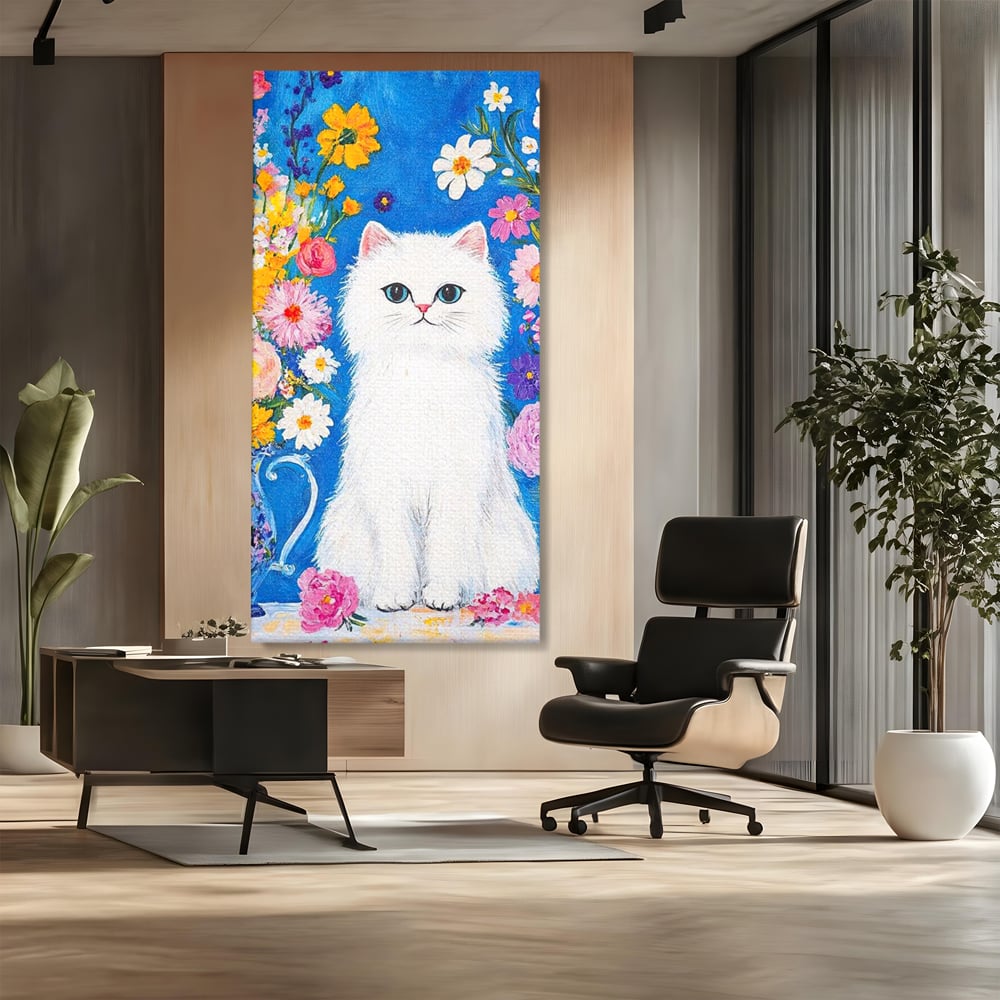Leinwand Premium Leinwand Wandbilder, LuxCanva® M1213, Pastell Leinwandbilder, Pastell Gedicht, Malerei, Blumen, Mehrfarbig, Vase, Katze, Frühling, Pastell, Feline, Flauschig, Liebenswert, Heiter, Büro, Wohnen, Kinderzimmer