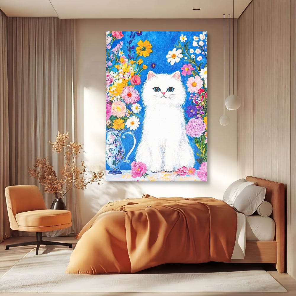 Leinwand Premium Leinwand Wandbilder, LuxCanva® M1213, Pastell Leinwandbilder, Pastell Gedicht, Malerei, Blumen, Mehrfarbig, Vase, Katze, Frühling, Pastell, Feline, Flauschig, Liebenswert, Heiter, Büro, Wohnen, Kinderzimmer