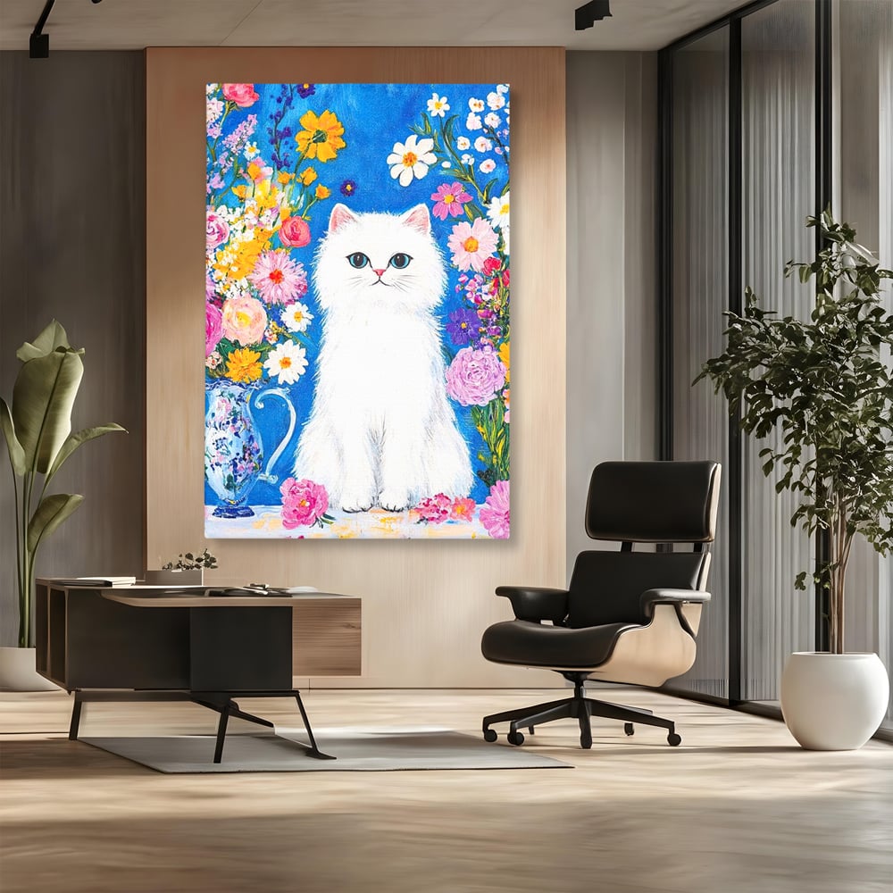 Leinwand Premium Leinwand Wandbilder, LuxCanva® M1213, Pastell Leinwandbilder, Pastell Gedicht, Malerei, Blumen, Mehrfarbig, Vase, Katze, Frühling, Pastell, Feline, Flauschig, Liebenswert, Heiter, Büro, Wohnen, Kinderzimmer