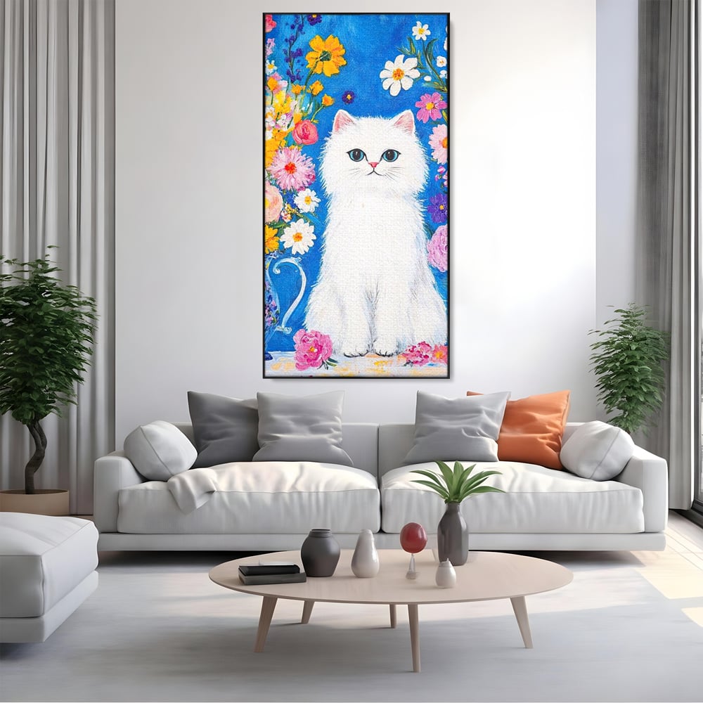Leinwand Premium Leinwand Wandbilder, LuxCanva® M1213, Pastell Leinwandbilder, Pastell Gedicht, Malerei, Blumen, Mehrfarbig, Vase, Katze, Frühling, Pastell, Feline, Flauschig, Liebenswert, Heiter, Büro, Wohnen, Kinderzimmer