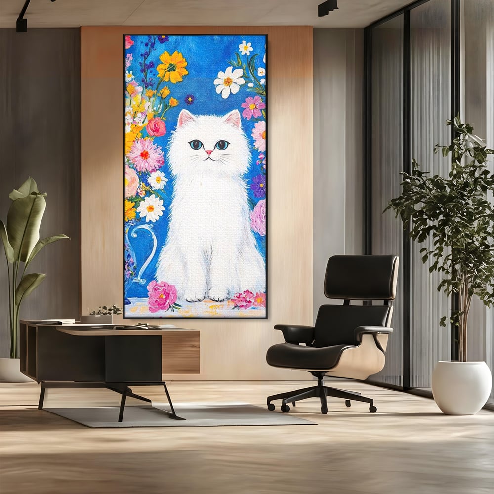 Leinwand Premium Leinwand Wandbilder, LuxCanva® M1213, Pastell Leinwandbilder, Pastell Gedicht, Malerei, Blumen, Mehrfarbig, Vase, Katze, Frühling, Pastell, Feline, Flauschig, Liebenswert, Heiter, Büro, Wohnen, Kinderzimmer