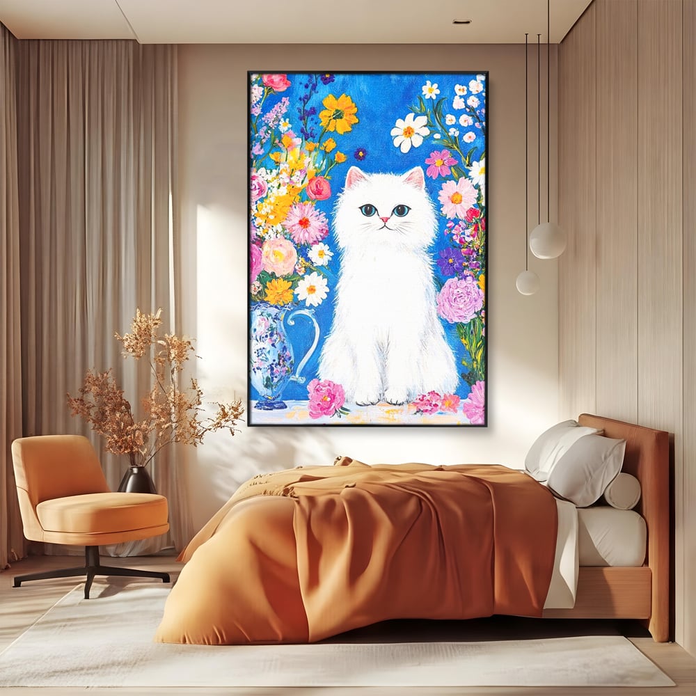 Leinwand Premium Leinwand Wandbilder, LuxCanva® M1213, Pastell Leinwandbilder, Pastell Gedicht, Malerei, Blumen, Mehrfarbig, Vase, Katze, Frühling, Pastell, Feline, Flauschig, Liebenswert, Heiter, Büro, Wohnen, Kinderzimmer