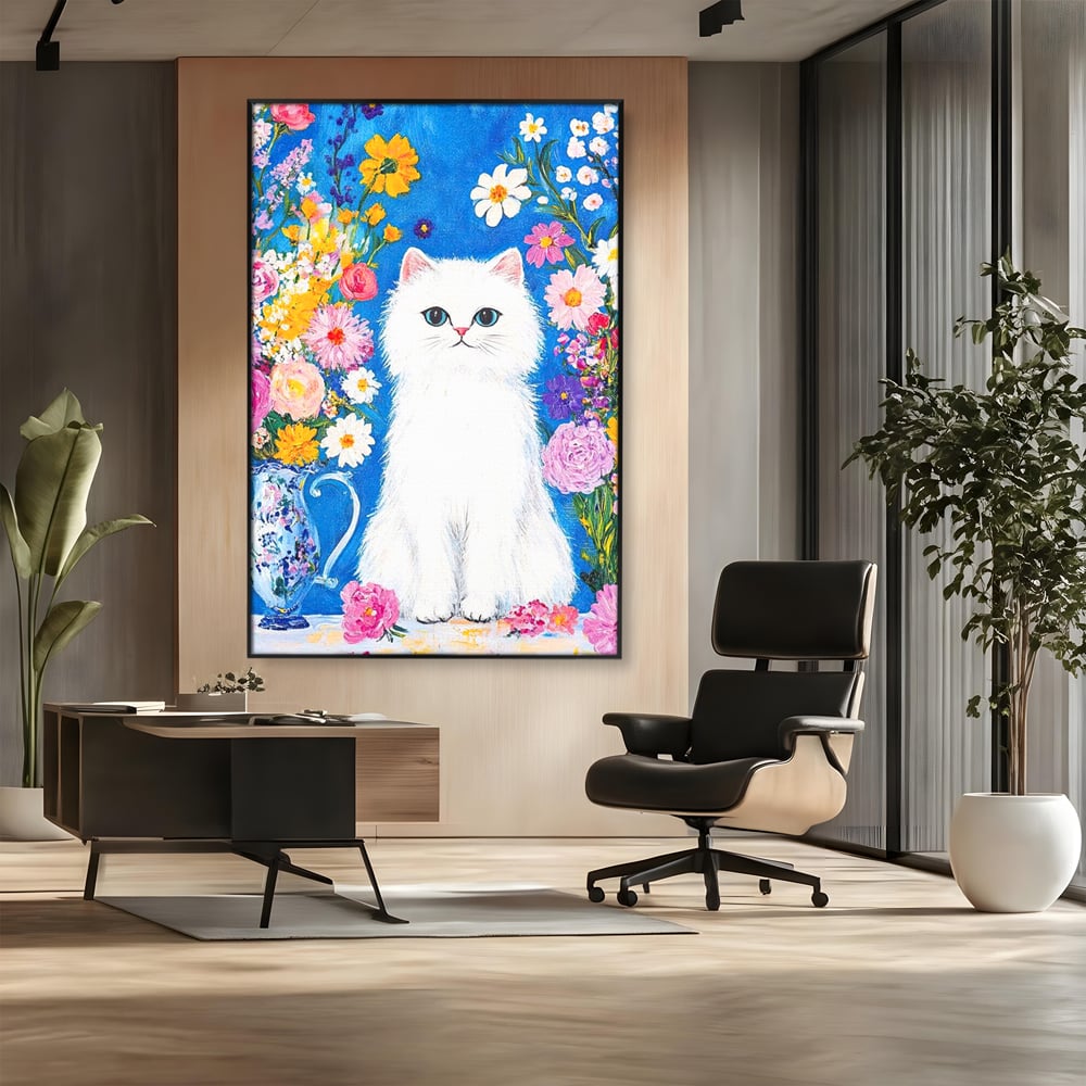 Leinwand Premium Leinwand Wandbilder, LuxCanva® M1213, Pastell Leinwandbilder, Pastell Gedicht, Malerei, Blumen, Mehrfarbig, Vase, Katze, Frühling, Pastell, Feline, Flauschig, Liebenswert, Heiter, Büro, Wohnen, Kinderzimmer