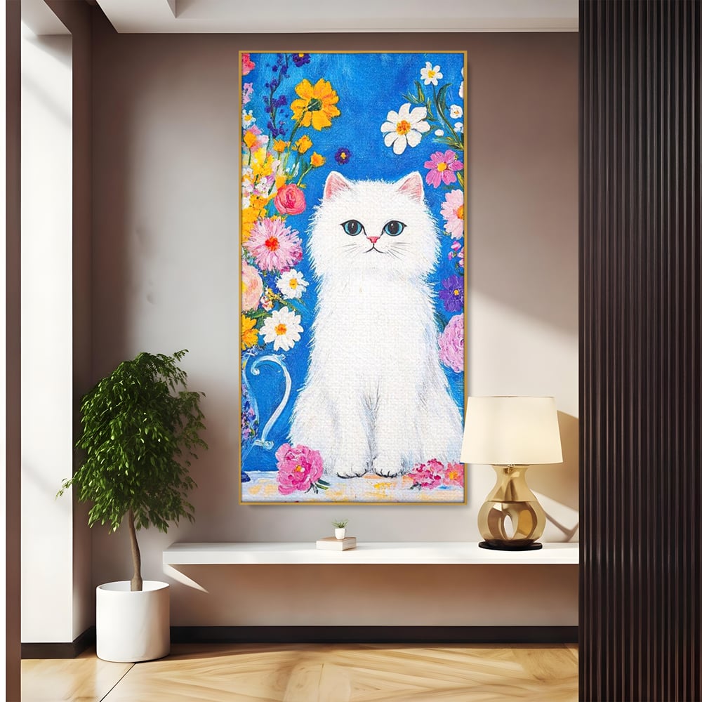 Leinwand Premium Leinwand Wandbilder, LuxCanva® M1213, Pastell Leinwandbilder, Pastell Gedicht, Malerei, Blumen, Mehrfarbig, Vase, Katze, Frühling, Pastell, Feline, Flauschig, Liebenswert, Heiter, Büro, Wohnen, Kinderzimmer