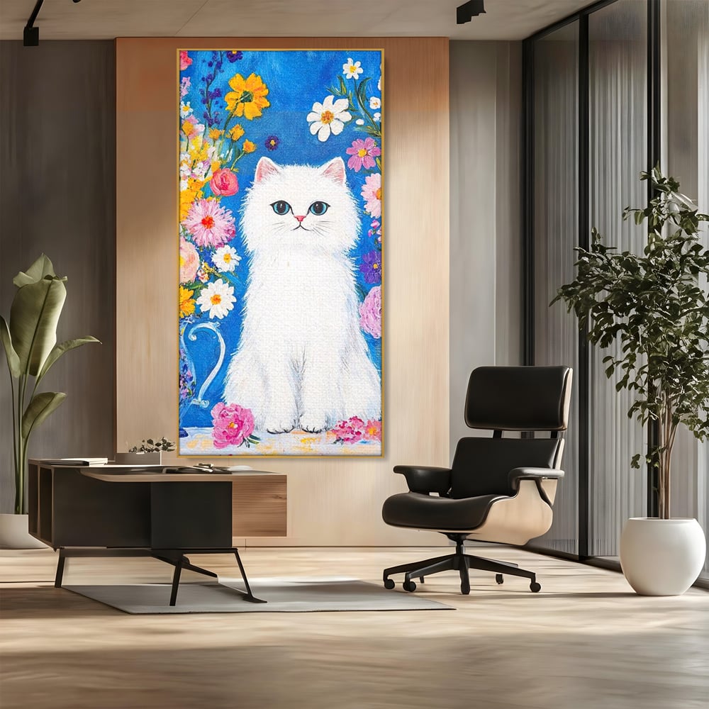 Leinwand Premium Leinwand Wandbilder, LuxCanva® M1213, Pastell Leinwandbilder, Pastell Gedicht, Malerei, Blumen, Mehrfarbig, Vase, Katze, Frühling, Pastell, Feline, Flauschig, Liebenswert, Heiter, Büro, Wohnen, Kinderzimmer