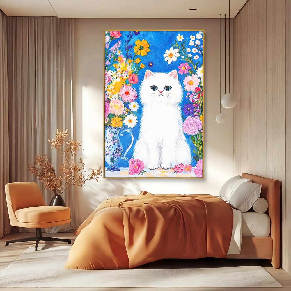 Leinwand Premium Leinwand Wandbilder, LuxCanva® M1213, Pastell Leinwandbilder, Pastell Gedicht, Malerei, Blumen, Mehrfarbig, Vase, Katze, Frühling, Pastell, Feline, Flauschig, Liebenswert, Heiter, Büro, Wohnen, Kinderzimmer