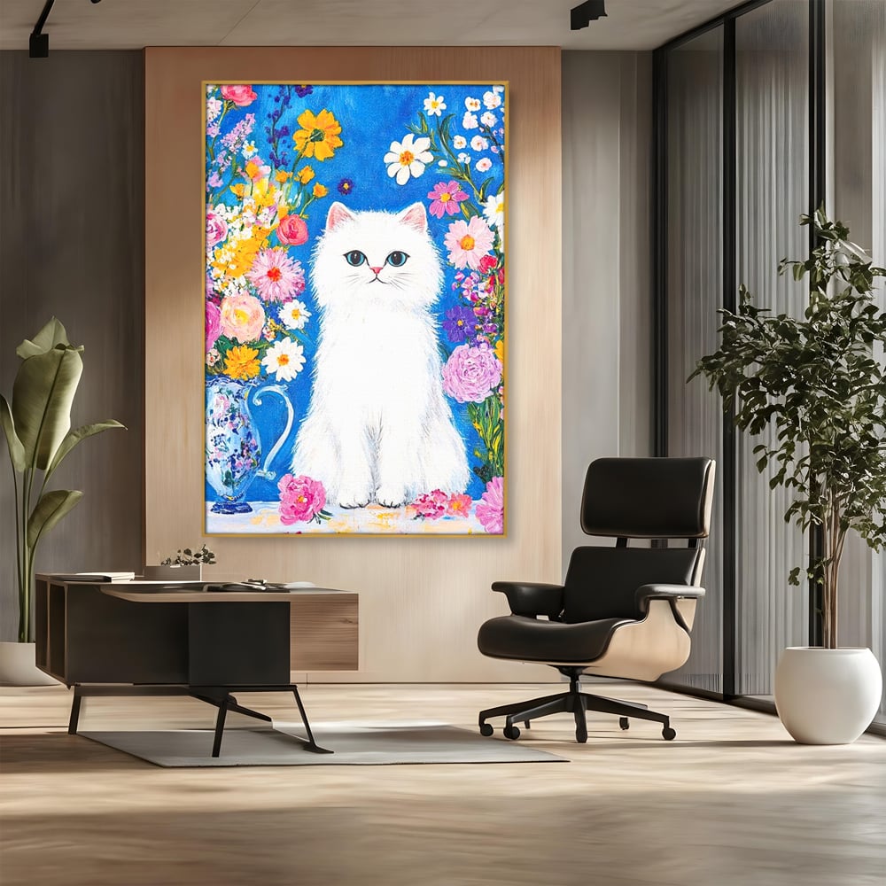 Leinwand Premium Leinwand Wandbilder, LuxCanva® M1213, Pastell Leinwandbilder, Pastell Gedicht, Malerei, Blumen, Mehrfarbig, Vase, Katze, Frühling, Pastell, Feline, Flauschig, Liebenswert, Heiter, Büro, Wohnen, Kinderzimmer