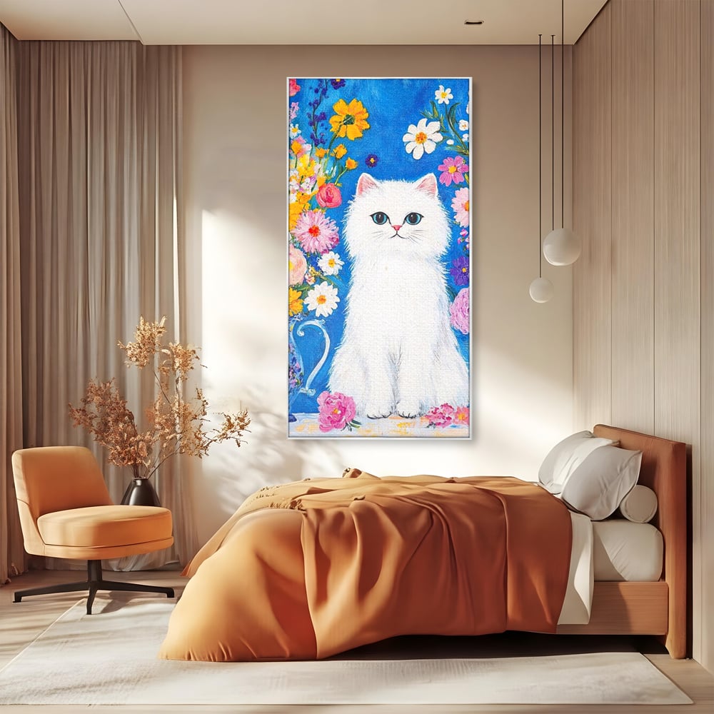 Leinwand Premium Leinwand Wandbilder, LuxCanva® M1213, Pastell Leinwandbilder, Pastell Gedicht, Malerei, Blumen, Mehrfarbig, Vase, Katze, Frühling, Pastell, Feline, Flauschig, Liebenswert, Heiter, Büro, Wohnen, Kinderzimmer