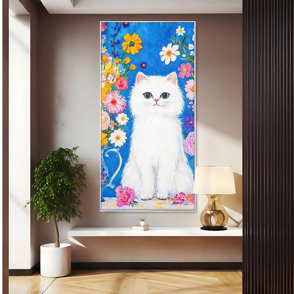 Leinwand Premium Leinwand Wandbilder, LuxCanva® M1213, Pastell Leinwandbilder, Pastell Gedicht, Malerei, Blumen, Mehrfarbig, Vase, Katze, Frühling, Pastell, Feline, Flauschig, Liebenswert, Heiter, Büro, Wohnen, Kinderzimmer