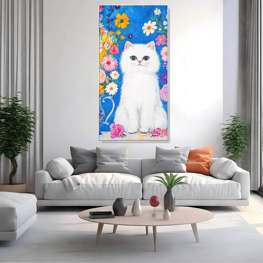 Leinwand Premium Leinwand Wandbilder, LuxCanva® M1213, Pastell Leinwandbilder, Pastell Gedicht, Malerei, Blumen, Mehrfarbig, Vase, Katze, Frühling, Pastell, Feline, Flauschig, Liebenswert, Heiter, Büro, Wohnen, Kinderzimmer