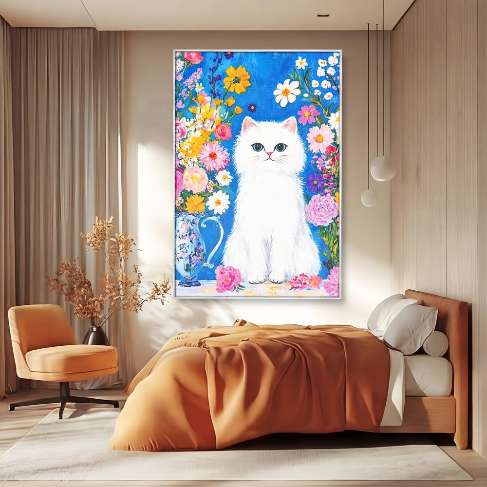Leinwand Premium Leinwand Wandbilder, LuxCanva® M1213, Pastell Leinwandbilder, Pastell Gedicht, Malerei, Blumen, Mehrfarbig, Vase, Katze, Frühling, Pastell, Feline, Flauschig, Liebenswert, Heiter, Büro, Wohnen, Kinderzimmer