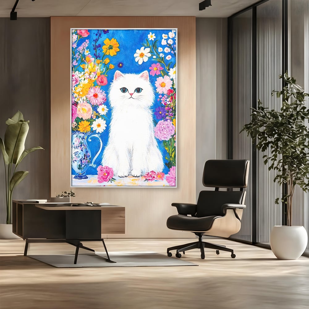 Leinwand Premium Leinwand Wandbilder, LuxCanva® M1213, Pastell Leinwandbilder, Pastell Gedicht, Malerei, Blumen, Mehrfarbig, Vase, Katze, Frühling, Pastell, Feline, Flauschig, Liebenswert, Heiter, Büro, Wohnen, Kinderzimmer