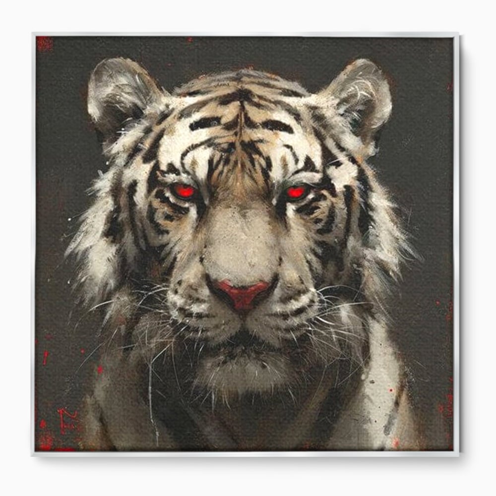 Tablou Canvas Premium, LuxCanva® M1214, Focul din Privire, Tigru, Alb, Rosu, Felina, Privire, Ochi, Fioros, Salbatic, Putere, Mistic, Portret, Furie, Birou, Living, Camera Copil