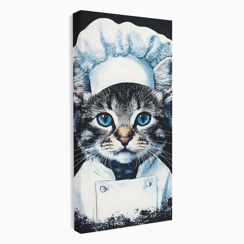 Fotoleinwand Canvas Premium, LuxCanva® M1215, Koch Gheruta, Katze, Küche, Gastronomie, Katze, Koch, Kostüm, Restaurant, liebenswert, fröhlich, heiter, flauschig, Büro, Wohnen, Wohnzimmer, Babyzimmer