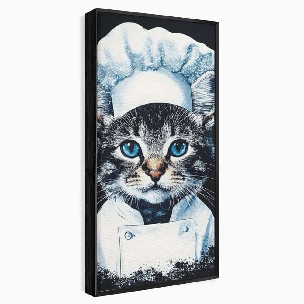 Fotoleinwand Canvas Premium, LuxCanva® M1215, Koch Gheruta, Katze, Küche, Gastronomie, Katze, Koch, Kostüm, Restaurant, liebenswert, fröhlich, heiter, flauschig, Büro, Wohnen, Wohnzimmer, Babyzimmer