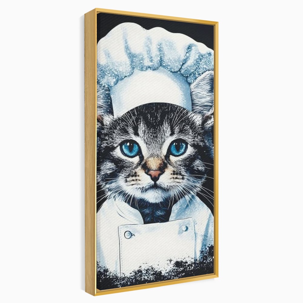 Fotoleinwand Canvas Premium, LuxCanva® M1215, Koch Gheruta, Katze, Küche, Gastronomie, Katze, Koch, Kostüm, Restaurant, liebenswert, fröhlich, heiter, flauschig, Büro, Wohnen, Wohnzimmer, Babyzimmer