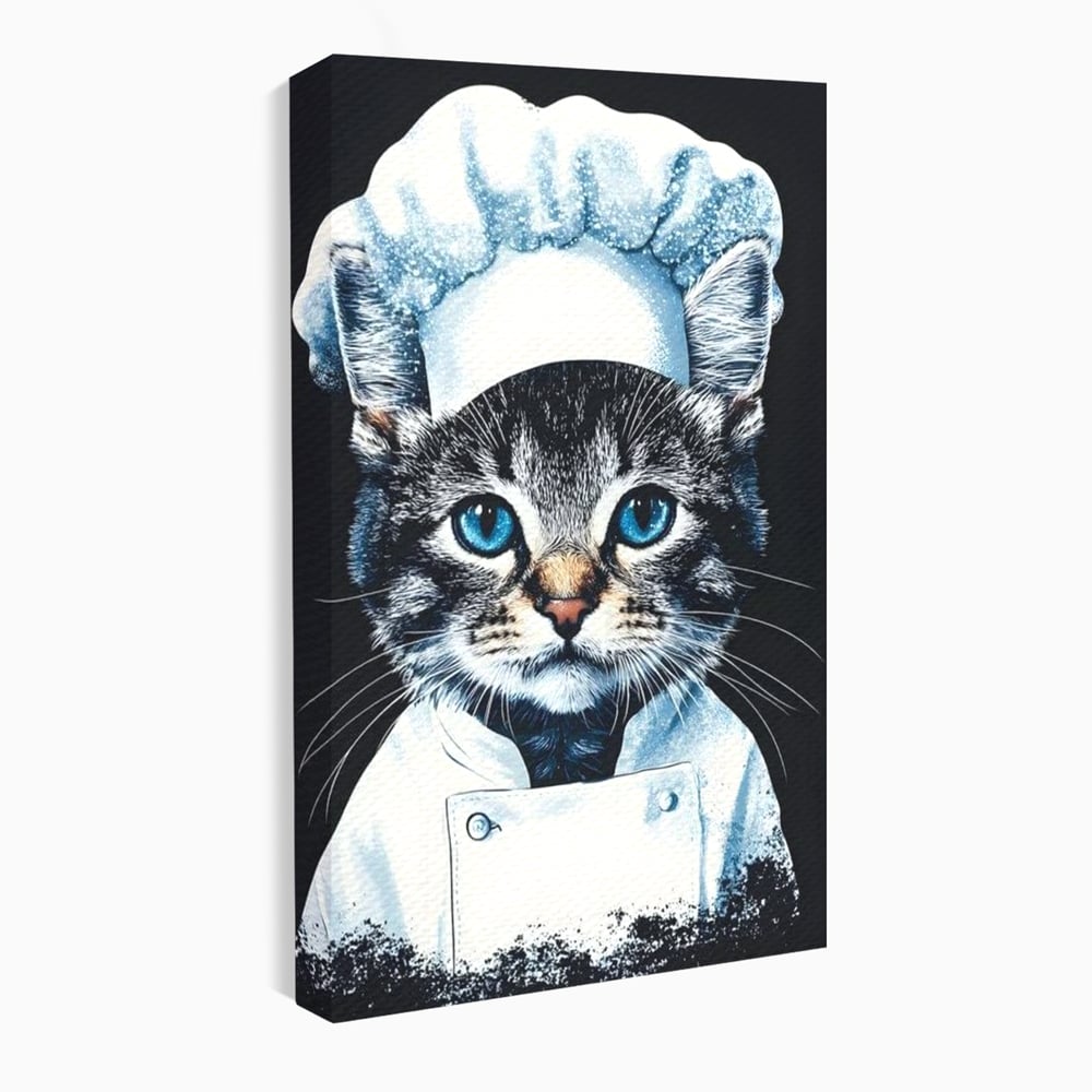 Fotoleinwand Canvas Premium, LuxCanva® M1215, Koch Gheruta, Katze, Küche, Gastronomie, Katze, Koch, Kostüm, Restaurant, liebenswert, fröhlich, heiter, flauschig, Büro, Wohnen, Wohnzimmer, Babyzimmer