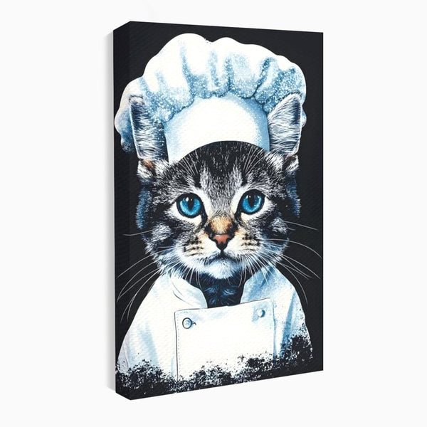 Fotoleinwand Canvas Premium, LuxCanva® M1215, Koch Gheruta, Katze, Küche, Gastronomie, Katze, Koch, Kostüm, Restaurant, liebenswert, fröhlich, heiter, flauschig, Büro, Wohnen, Wohnzimmer, Babyzimmer