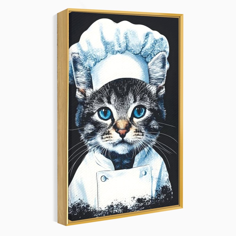 Fotoleinwand Canvas Premium, LuxCanva® M1215, Koch Gheruta, Katze, Küche, Gastronomie, Katze, Koch, Kostüm, Restaurant, liebenswert, fröhlich, heiter, flauschig, Büro, Wohnen, Wohnzimmer, Babyzimmer