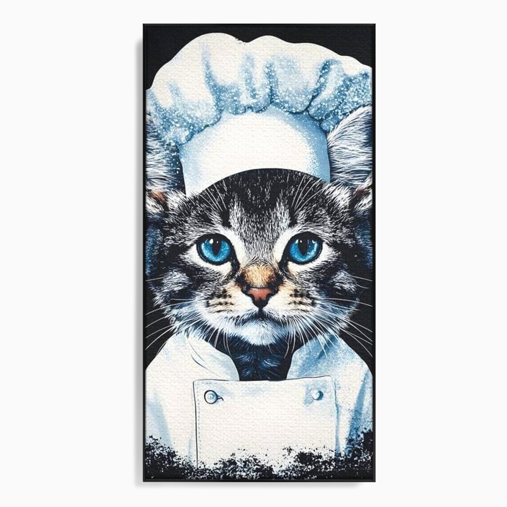 Fotoleinwand Canvas Premium, LuxCanva® M1215, Koch Gheruta, Katze, Küche, Gastronomie, Katze, Koch, Kostüm, Restaurant, liebenswert, fröhlich, heiter, flauschig, Büro, Wohnen, Wohnzimmer, Babyzimmer