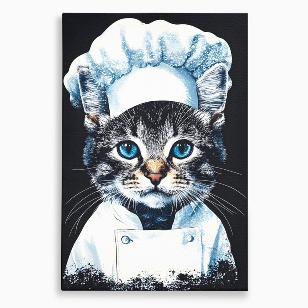 Fotoleinwand Canvas Premium, LuxCanva® M1215, Koch Gheruta, Katze, Küche, Gastronomie, Katze, Koch, Kostüm, Restaurant, liebenswert, fröhlich, heiter, flauschig, Büro, Wohnen, Wohnzimmer, Babyzimmer