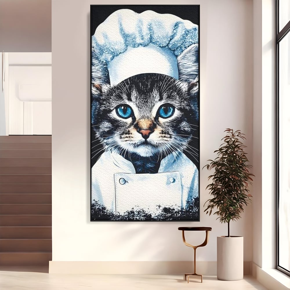 Fotoleinwand Canvas Premium, LuxCanva® M1215, Koch Gheruta, Katze, Küche, Gastronomie, Katze, Koch, Kostüm, Restaurant, liebenswert, fröhlich, heiter, flauschig, Büro, Wohnen, Wohnzimmer, Babyzimmer