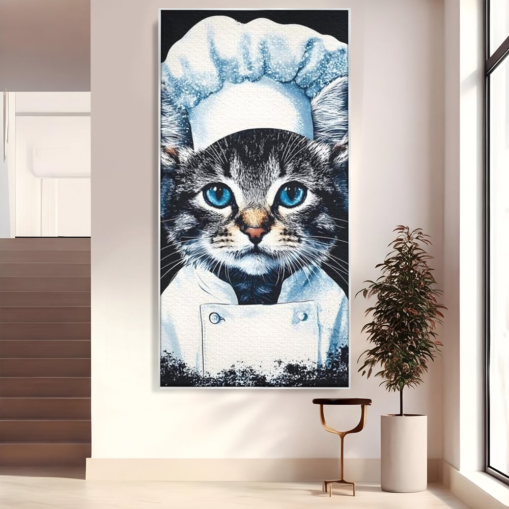 Fotoleinwand Canvas Premium, LuxCanva® M1215, Koch Gheruta, Katze, Küche, Gastronomie, Katze, Koch, Kostüm, Restaurant, liebenswert, fröhlich, heiter, flauschig, Büro, Wohnen, Wohnzimmer, Babyzimmer