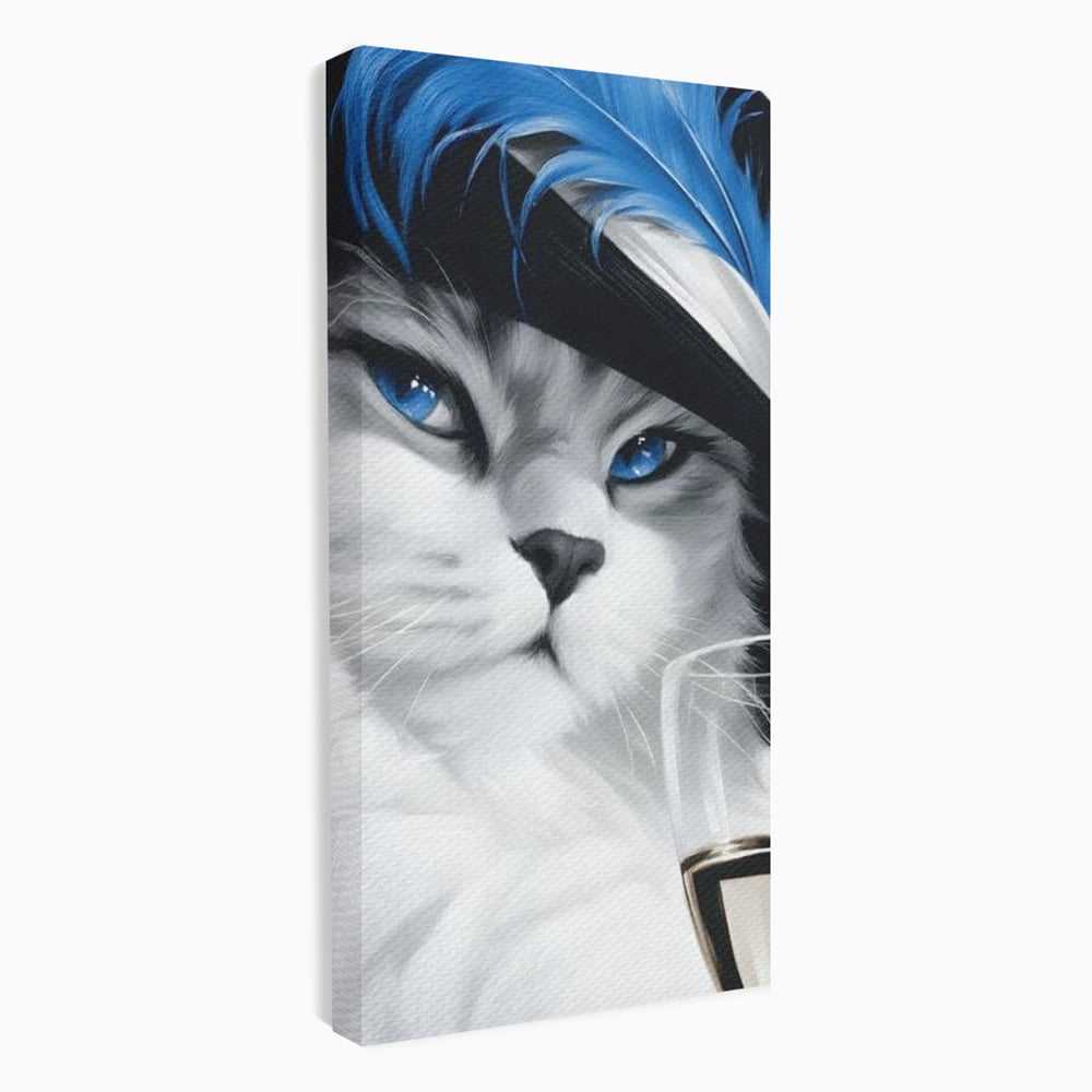 Leinwand Wandkunst Canvas Premium, LuxCanva® M1216, Feline Gräfin, Feline, Elegant, Glas, Champagner, Luxus, Party, Party, Hüte, Katze, Katze, Raffinesse, Feminin, Stil, Büro, Wohnen, Kinderzimmer