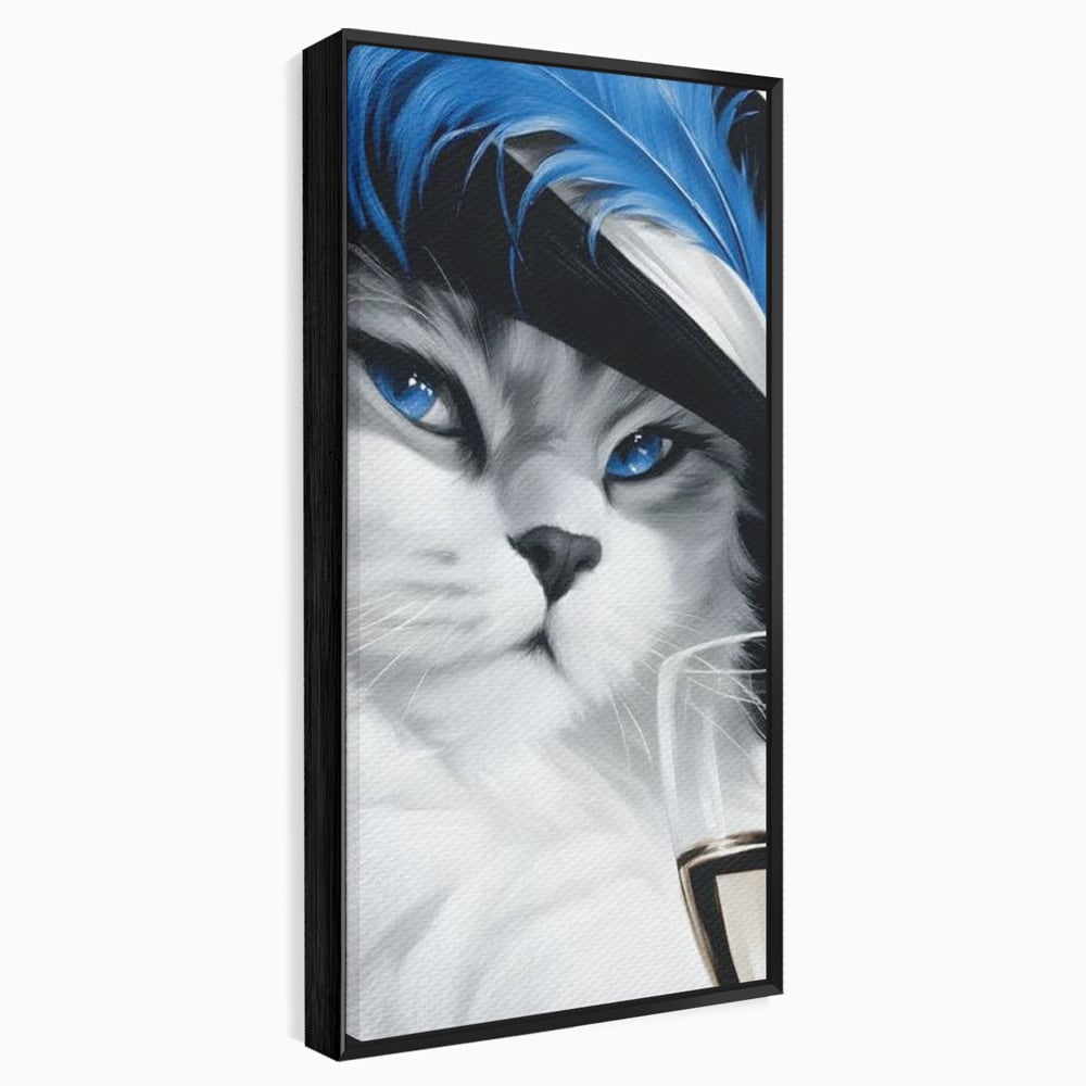 Leinwand Wandkunst Canvas Premium, LuxCanva® M1216, Feline Gräfin, Feline, Elegant, Glas, Champagner, Luxus, Party, Party, Hüte, Katze, Katze, Raffinesse, Feminin, Stil, Büro, Wohnen, Kinderzimmer