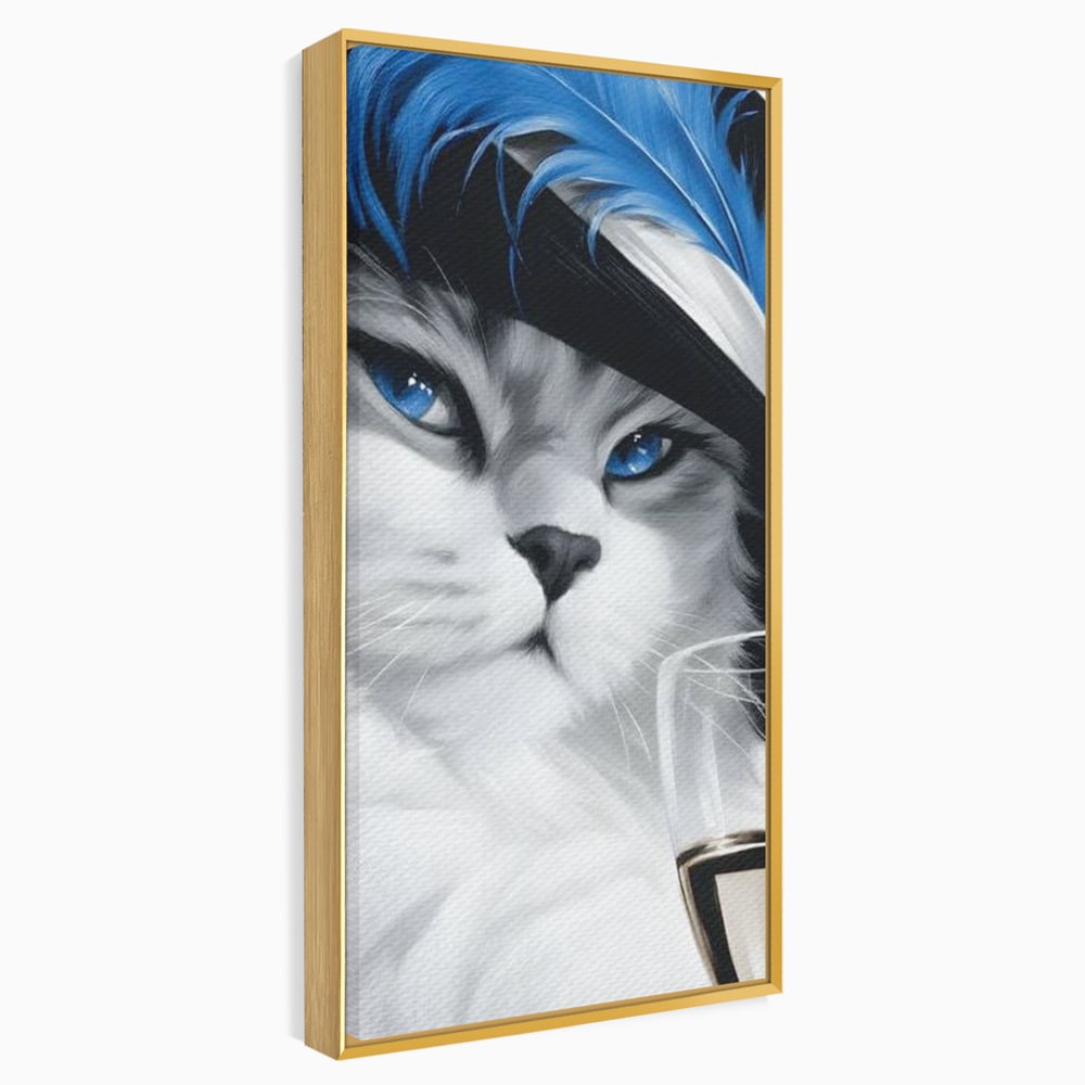 Leinwand Wandkunst Canvas Premium, LuxCanva® M1216, Feline Gräfin, Feline, Elegant, Glas, Champagner, Luxus, Party, Party, Hüte, Katze, Katze, Raffinesse, Feminin, Stil, Büro, Wohnen, Kinderzimmer