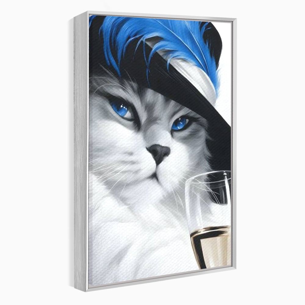 Leinwand Wandkunst Canvas Premium, LuxCanva® M1216, Feline Gräfin, Feline, Elegant, Glas, Champagner, Luxus, Party, Party, Hüte, Katze, Katze, Raffinesse, Feminin, Stil, Büro, Wohnen, Kinderzimmer