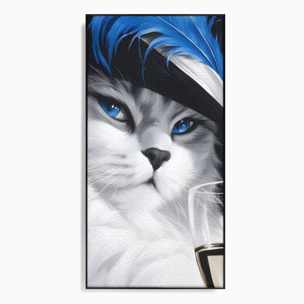 Leinwand Wandkunst Canvas Premium, LuxCanva® M1216, Feline Gräfin, Feline, Elegant, Glas, Champagner, Luxus, Party, Party, Hüte, Katze, Katze, Raffinesse, Feminin, Stil, Büro, Wohnen, Kinderzimmer