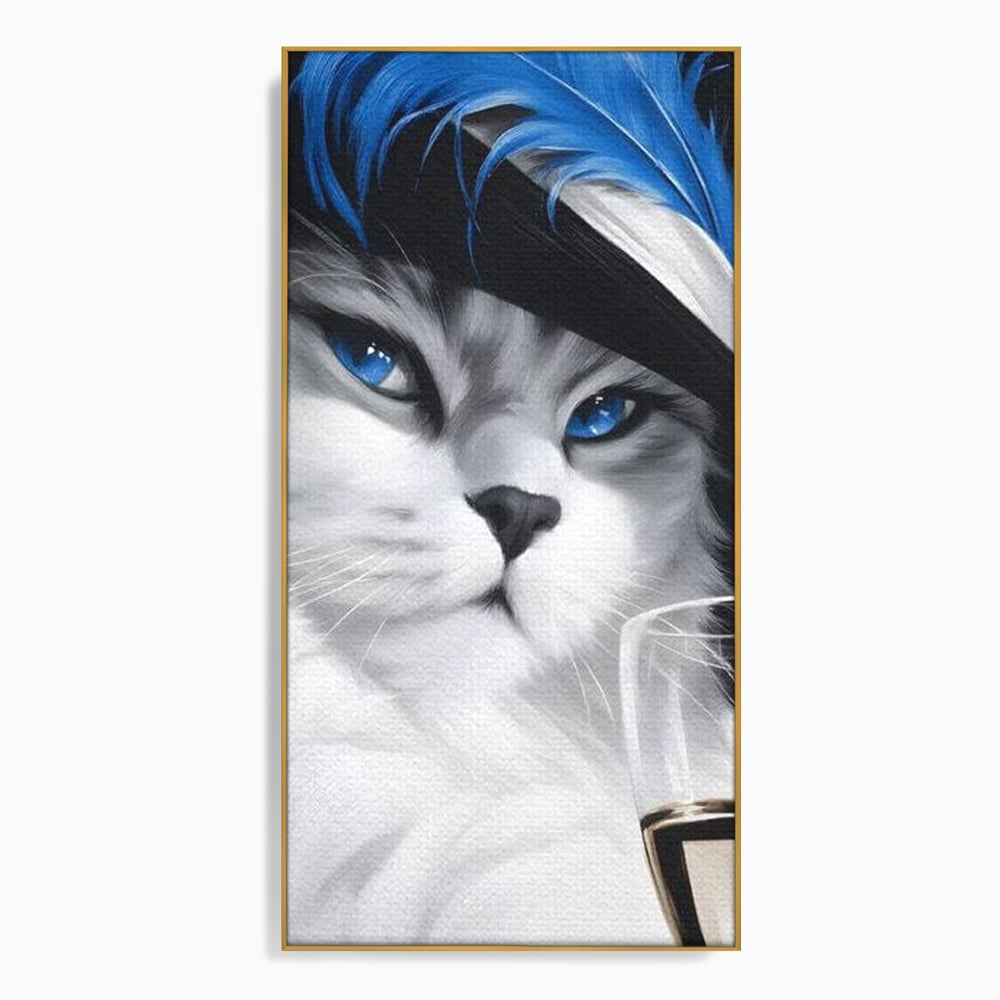 Leinwand Wandkunst Canvas Premium, LuxCanva® M1216, Feline Gräfin, Feline, Elegant, Glas, Champagner, Luxus, Party, Party, Hüte, Katze, Katze, Raffinesse, Feminin, Stil, Büro, Wohnen, Kinderzimmer