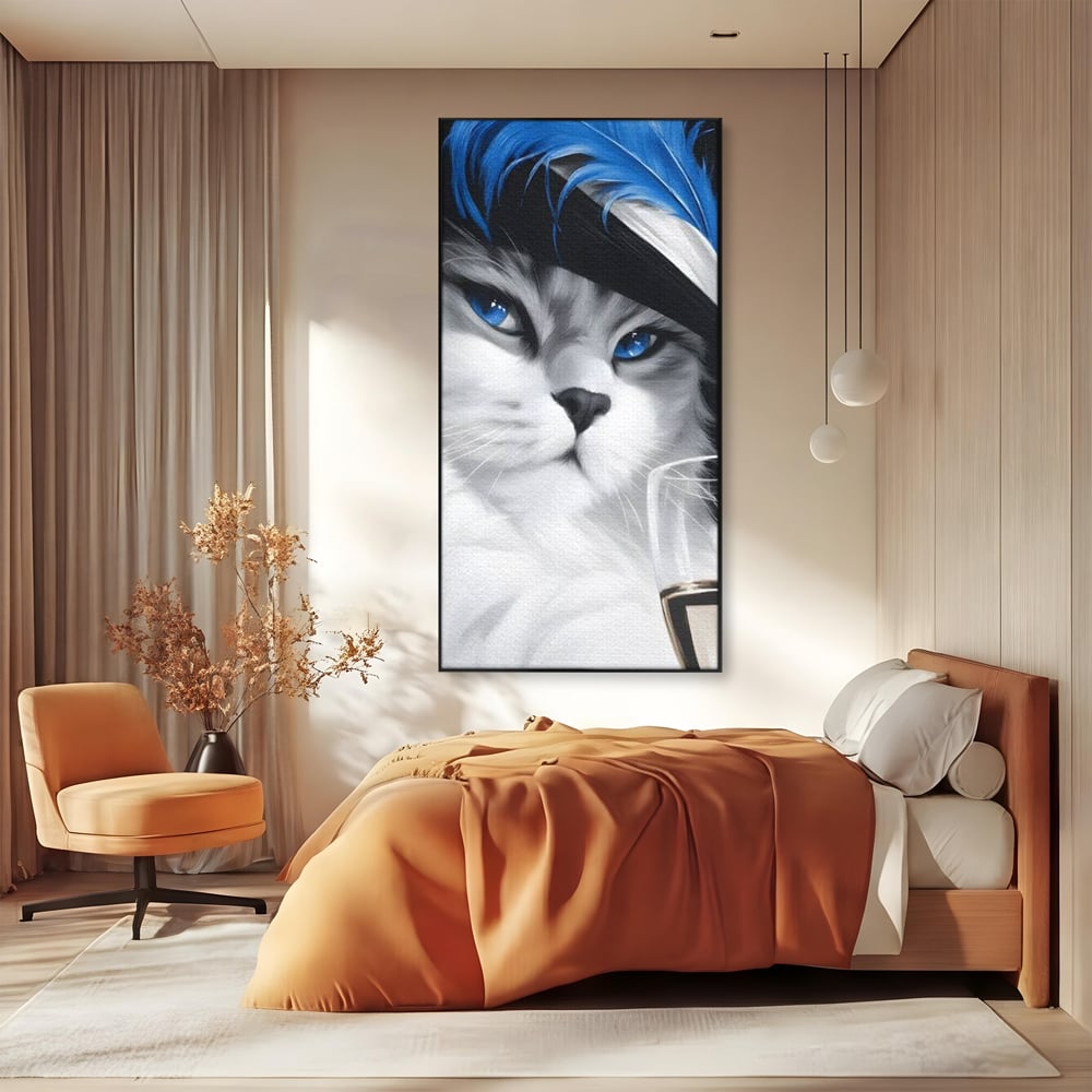 Leinwand Wandkunst Canvas Premium, LuxCanva® M1216, Feline Gräfin, Feline, Elegant, Glas, Champagner, Luxus, Party, Party, Hüte, Katze, Katze, Raffinesse, Feminin, Stil, Büro, Wohnen, Kinderzimmer