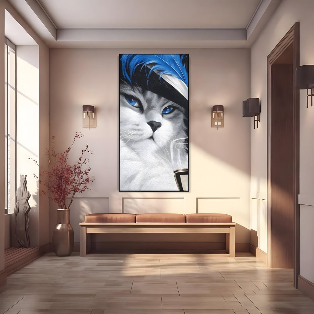 Leinwand Wandkunst Canvas Premium, LuxCanva® M1216, Feline Gräfin, Feline, Elegant, Glas, Champagner, Luxus, Party, Party, Hüte, Katze, Katze, Raffinesse, Feminin, Stil, Büro, Wohnen, Kinderzimmer
