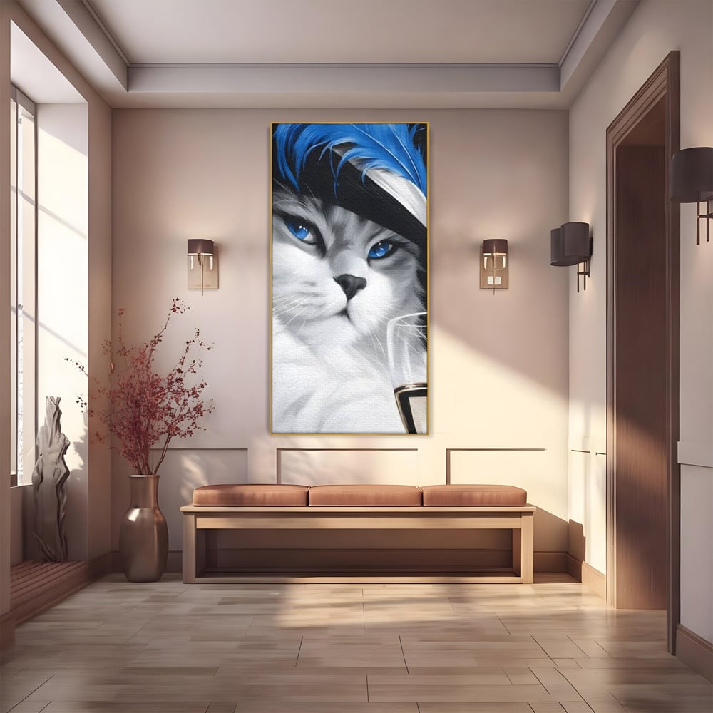 Leinwand Wandkunst Canvas Premium, LuxCanva® M1216, Feline Gräfin, Feline, Elegant, Glas, Champagner, Luxus, Party, Party, Hüte, Katze, Katze, Raffinesse, Feminin, Stil, Büro, Wohnen, Kinderzimmer