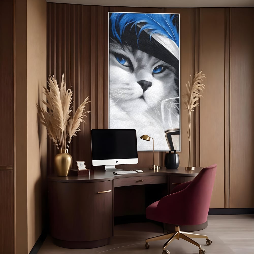 Leinwand Wandkunst Canvas Premium, LuxCanva® M1216, Feline Gräfin, Feline, Elegant, Glas, Champagner, Luxus, Party, Party, Hüte, Katze, Katze, Raffinesse, Feminin, Stil, Büro, Wohnen, Kinderzimmer