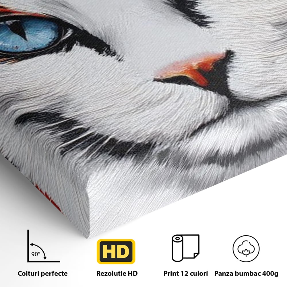 Tablou Canvas Premium, LuxCanva® M1218, Ochi de Portelan, Privire, Felina, Expresie, Ornamental, Portret, Ochi, Pisica, Decorativ, Auriu, Arabesc, Birou, Living, Camera Copil