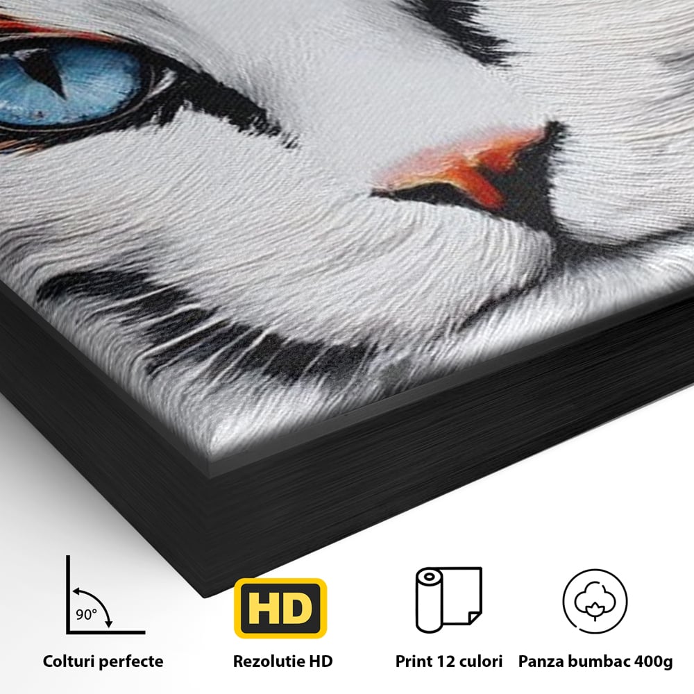 Tablou Canvas Premium, LuxCanva® M1218, Ochi de Portelan, Privire, Felina, Expresie, Ornamental, Portret, Ochi, Pisica, Decorativ, Auriu, Arabesc, Birou, Living, Camera Copil