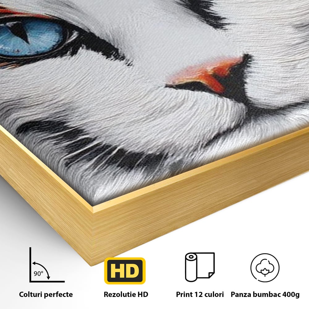 Tablou Canvas Premium, LuxCanva® M1218, Ochi de Portelan, Privire, Felina, Expresie, Ornamental, Portret, Ochi, Pisica, Decorativ, Auriu, Arabesc, Birou, Living, Camera Copil