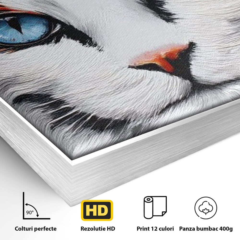 Tablou Canvas Premium, LuxCanva® M1218, Ochi de Portelan, Privire, Felina, Expresie, Ornamental, Portret, Ochi, Pisica, Decorativ, Auriu, Arabesc, Birou, Living, Camera Copil