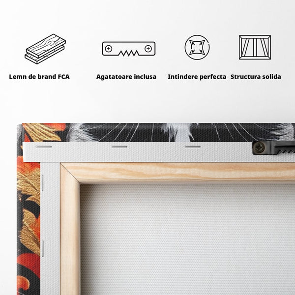 Tablou Canvas Premium, LuxCanva® M1218, Ochi de Portelan, Privire, Felina, Expresie, Ornamental, Portret, Ochi, Pisica, Decorativ, Auriu, Arabesc, Birou, Living, Camera Copil