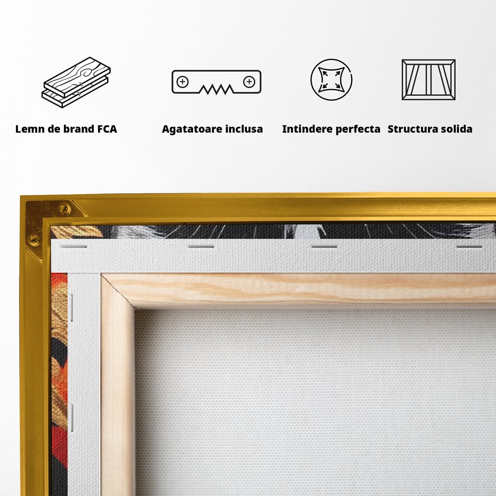 Tablou Canvas Premium, LuxCanva® M1218, Ochi de Portelan, Privire, Felina, Expresie, Ornamental, Portret, Ochi, Pisica, Decorativ, Auriu, Arabesc, Birou, Living, Camera Copil