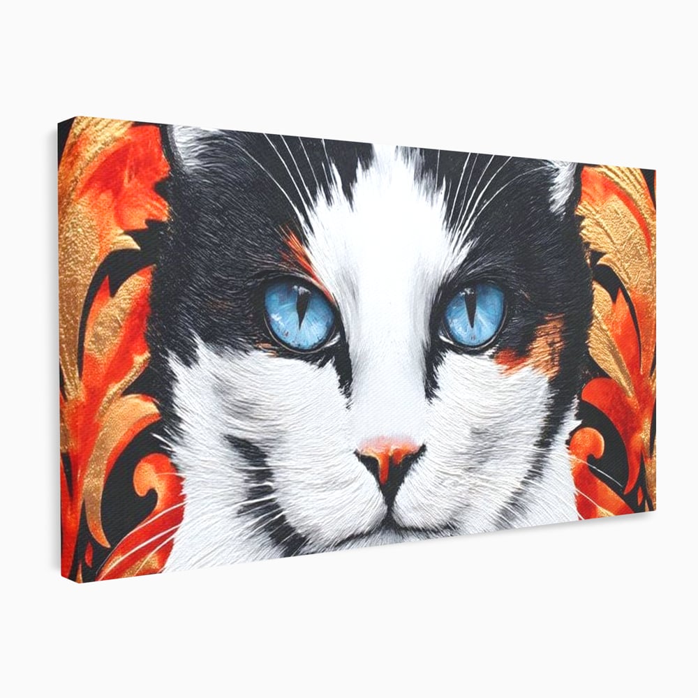 Tablou Canvas Premium, LuxCanva® M1218, Ochi de Portelan, Privire, Felina, Expresie, Ornamental, Portret, Ochi, Pisica, Decorativ, Auriu, Arabesc, Birou, Living, Camera Copil