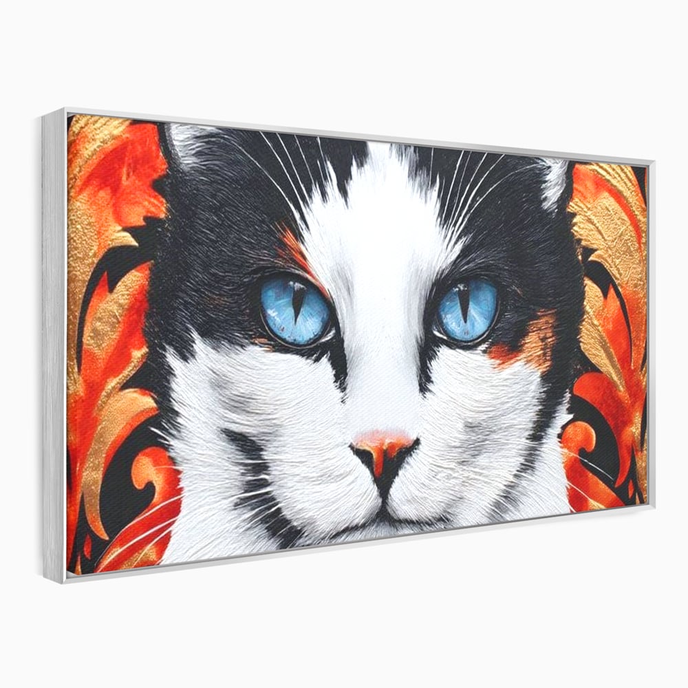 Tablou Canvas Premium, LuxCanva® M1218, Ochi de Portelan, Privire, Felina, Expresie, Ornamental, Portret, Ochi, Pisica, Decorativ, Auriu, Arabesc, Birou, Living, Camera Copil