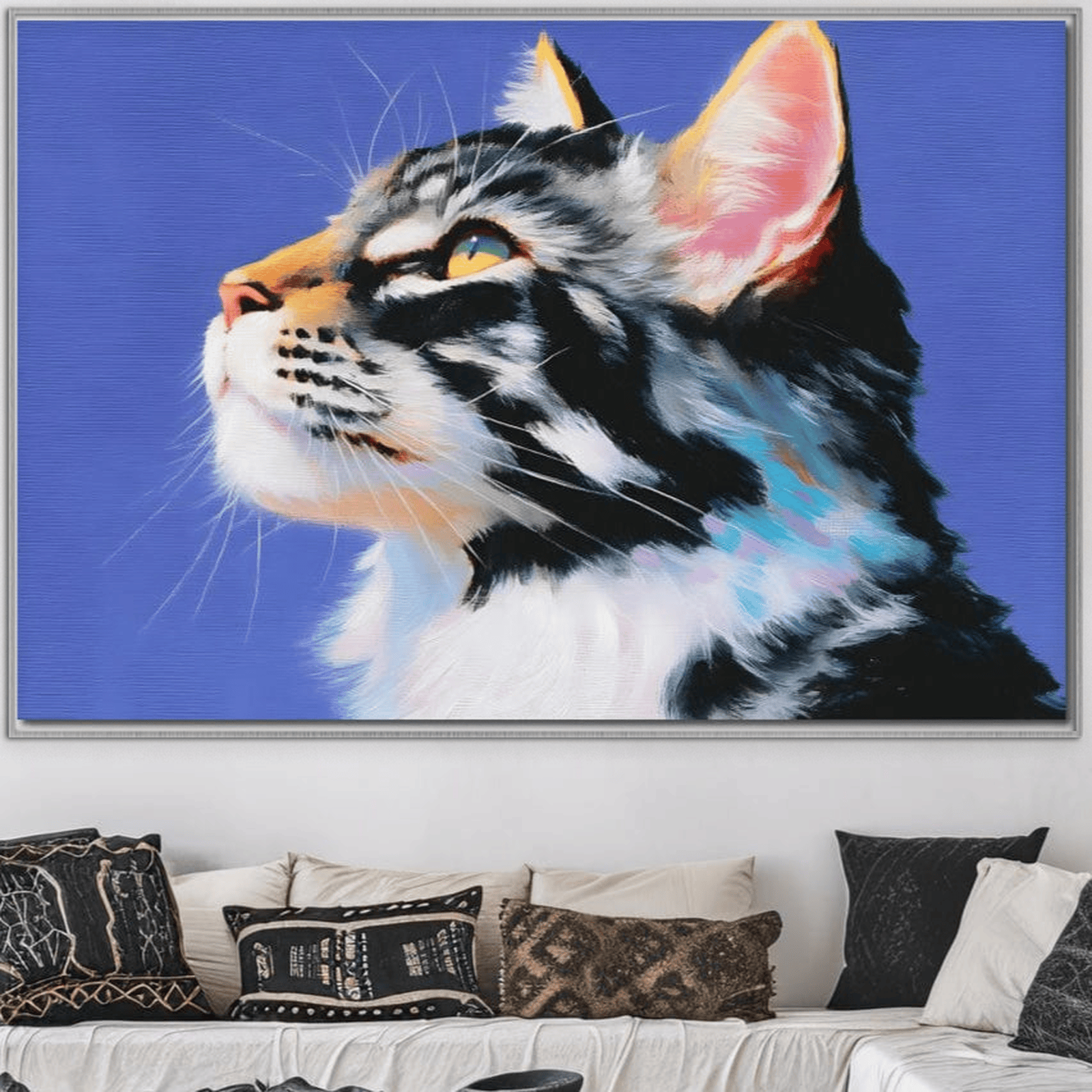 Tablou Canvas Premium, LuxCanva® M1220, In Asteptarea Zorilor, Profil, Pastel, Portret, Felina, Meditatie, Ganduri, Privire, Luminos, Senin, Visare, Birou, Living, Camera Copil