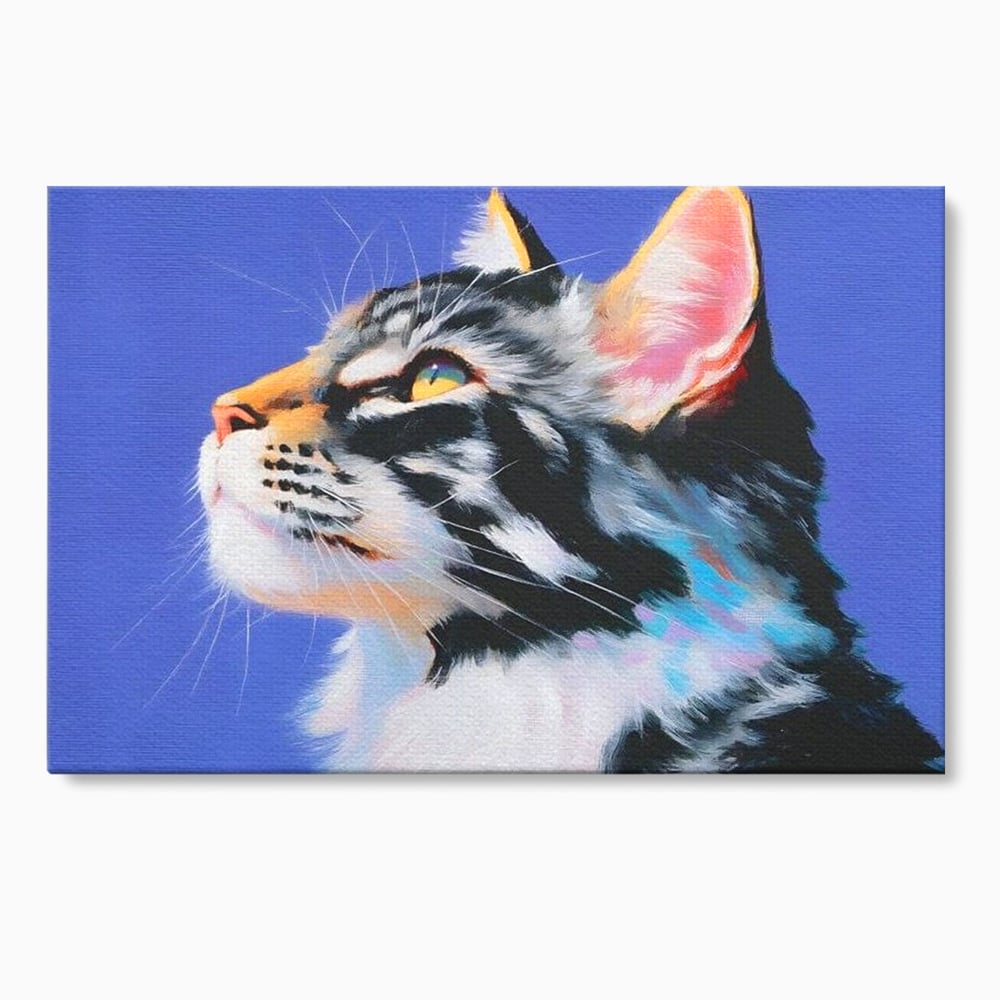 Leinwand Premium Canvas Wandbilder, LuxCanva® M1220, Warten auf die Morgendämmerung, Profil, Pastell, Porträt, Katze, Meditation, Gedanken, Blicke, hell, klar, klar, träumen, Büro, Wohnen, Kinderzimmer