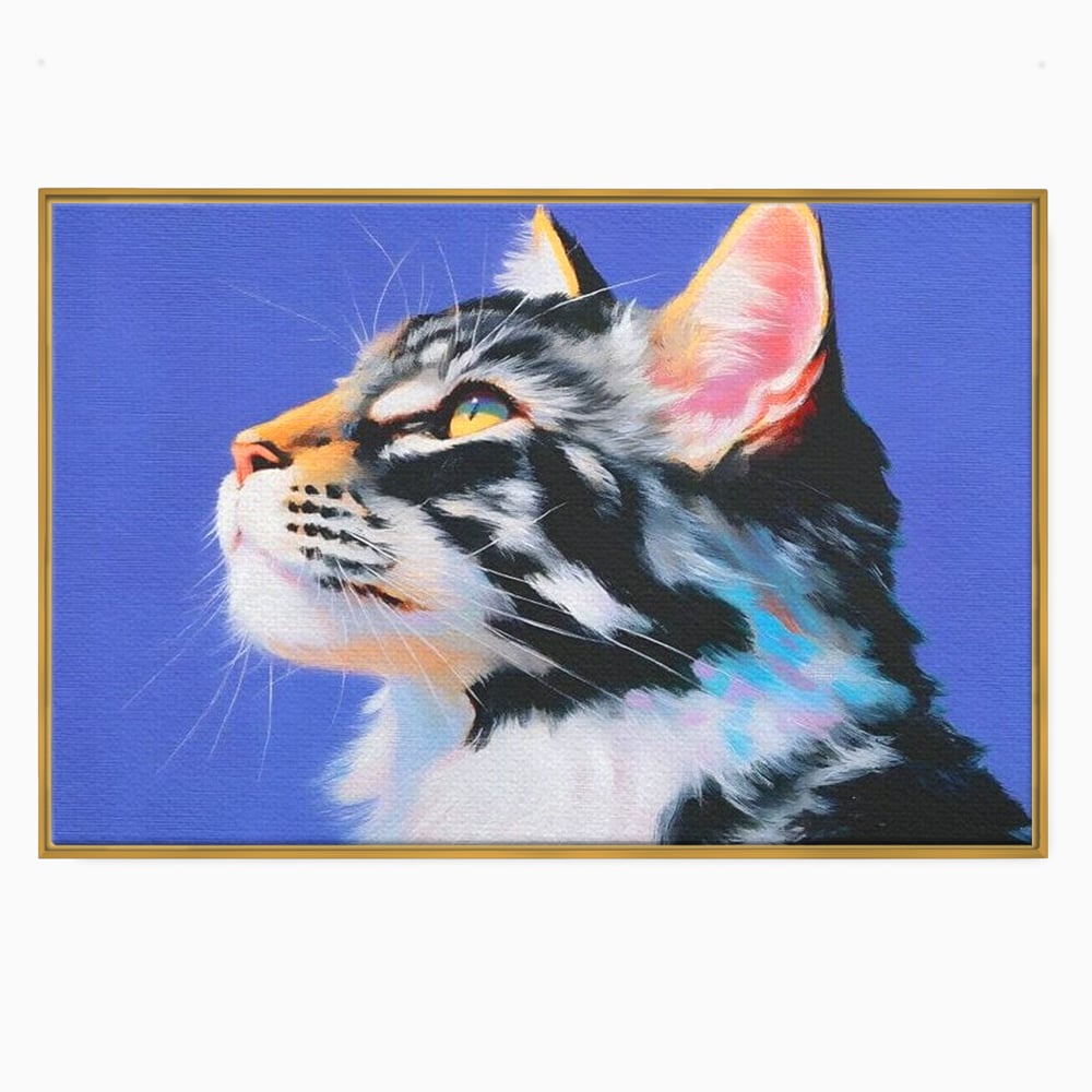 Leinwand Premium Canvas Wandbilder, LuxCanva® M1220, Warten auf die Morgendämmerung, Profil, Pastell, Porträt, Katze, Meditation, Gedanken, Blicke, hell, klar, klar, träumen, Büro, Wohnen, Kinderzimmer