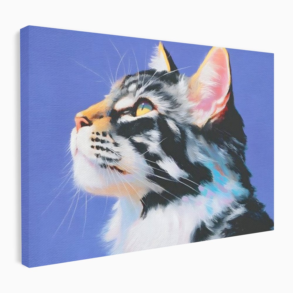 Leinwand Premium Canvas Wandbilder, LuxCanva® M1220, Warten auf die Morgendämmerung, Profil, Pastell, Porträt, Katze, Meditation, Gedanken, Blicke, hell, klar, klar, träumen, Büro, Wohnen, Kinderzimmer